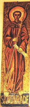 Portrait de l'abbé Fulrad peint par Robert Gall au début du XXe siècle et exposé dans dans la cave vinicole à Saint-Hippolyte
