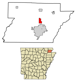 Location of Oak Grove Heights in Greene County, Arkansas.