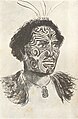 Teikning av maorileiaren Hongi Hika med koru-tatoveringar (moko).