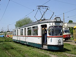 Tramvaj GT5 původem z Augsburgu v Jasech.