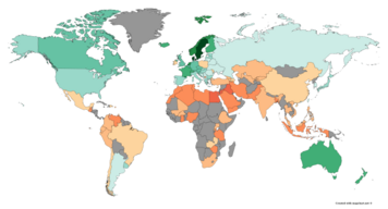 Individualism versus collectivism worldwide (5 August 2020) Description: countries colored with green have cultures that are more individualistic than the world average. Countries colored in red have relatively collectivistic cultures. Individualism versus collectivism worldwide.png