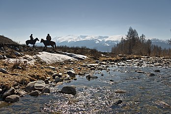 Officiers kazakhs du service des forêts dans la réserve forestière du lac Markakol, dans l'Altaï. (définition réelle 3 000 × 2 000)