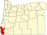 Map of Oregon highlighting Curry County