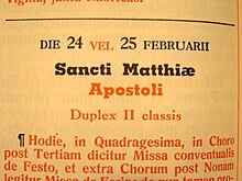 In the older Roman Missal, feast days falling on or after 24 February are celebrated one day later in a leap year. MissaleLeapYear.jpg