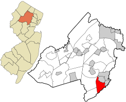 Location of Chatham Township in Morris County highlighted in red (right). Inset map: Location of Morris County in New Jersey highlighted in orange (left).