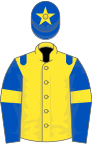 Yellow, royal blue epaulets, royal blue sleeves, yellow armlets and star on royal blue cap