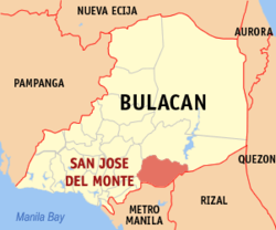 Map of Bulacan showing the location of San Jose del Monte