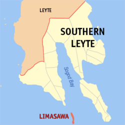 Mapa ng Katimugang Leyte na nagpapakita sa lokasyon ng Limasawa.