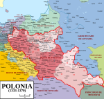 Polonia y Lituania alrededor de 1333 a 1370.