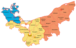 Pommerns indelning 1913:   Regierungsbezirk Köslin   Regierungsbezirk Stralsund   Regierungsbezirk Stettin