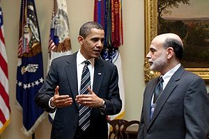 English: President Barack Obama confers with F...