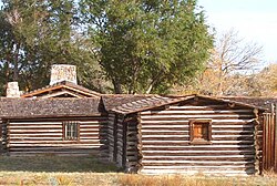 Reconstructed buildings at the site of Fort Caspar museum in Casper, Wyoming.jpg