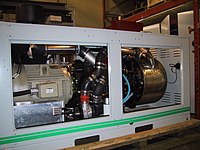 En Stirlingmotor og generator med 55 kW elektrisk effekt-output.