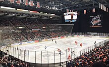 An indoor hockey match