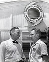 Robert Simpson (left) and Cecil Gentry (right) at the National Hurricane Research Project Operations Base