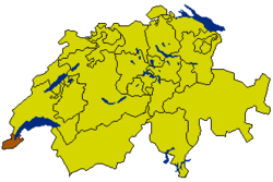 Map of Switzerland, location of کانتون ژنو highlighted