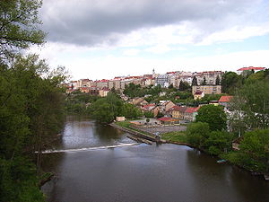View of Tábor from the river Lužnice