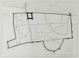 Plan en noir et blanc d'une ancienne enceinte urbaine.