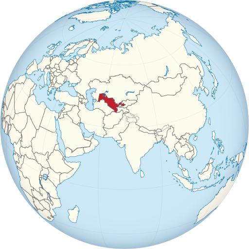 Uzbekistan on the globe (Eurasia centered)