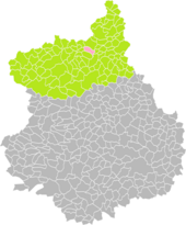 Position de Vernouillet (en rose) dans l'arrondissement de Dreux (en vert) au sein du département d'Eure-et-Loir (grisé).