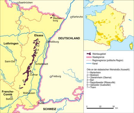 Peta distribusi anggur Alsace