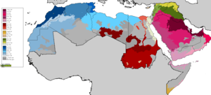 خارطة تظهر توزع اللهجات العربية في العالم العربي.