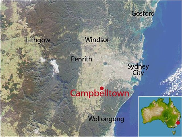 Karte von Australien, Position von Campbelltown hervorgehoben