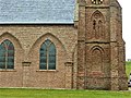 Catharinakerk, detail noordzijde met twee zuilen van de afgebroken beuk en kerktoren, juli 2014