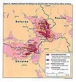 Bản đồ thể hiệm ô nhiễm Xêzi-137 tại Belarus, Nga, và Ukraina