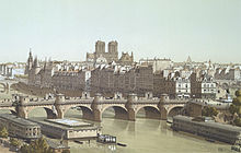 La Seine à gauche de l'île de la Cité, avant le Pont Neuf. On aperçoit les tours de la cathédrale Notre-Dame au fond.