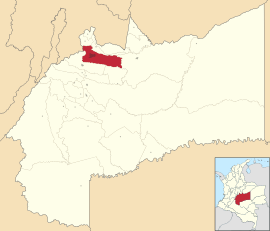 Die Lage der gesamten Fläche der Gemeinde Villavicencio auf der Karte von Meta