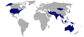 Negara-negara anggota Colombo Plan diperlihatkan dengan warna biru