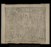Illustration du Sūtra du Diamant, le plus ancien livre imprimé du monde (868). Xylographie. British Museum[26]