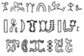 Bottom. The third glyph of the third row (38, a bulb with four wavy "legs", top and bottom) is rare.