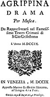 Титульна сторінка буклета до першої вистави «Агріппіни» у Венеції