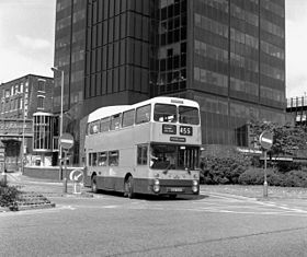 GMPTE-buso 8535 Leyland Atlantean Northern Counties GM norma ANA 535Y en Rochdale Bus Station, Greater Manchester 30 junio 1984.jpg