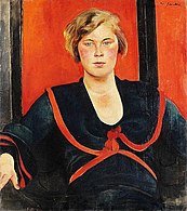 Kvinde på rød baggrund, ca. 1930