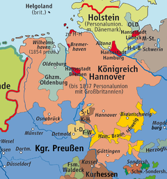 Kungariket Hannovers läge i Nordtyskland.