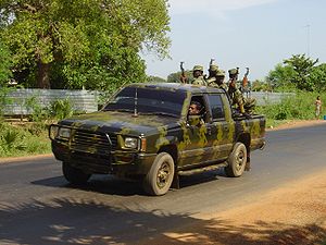 Tamil rebels in a pickup truck in Killinochchi...