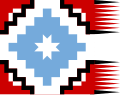 Antigua bandera mapuche con un guñelve (estrella mapuche de ocho puntas) dentro de un guemil.