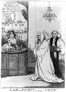 A cartoon from 1787 depicting lawyer Edward Thurlow at Nando's Coffee House Law and equity, or A peep at Nando's LCCN2006689391.jpg