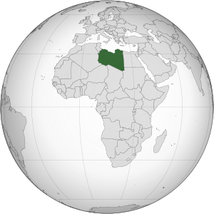 English: Orthographic map of Libya Español: Ma...