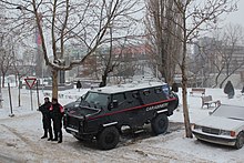 KFOR-MSU Carabinieri patrol in Mitrovica near the New Bridge (2018). MSU Carabinieri Winter 2018.jpg