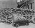 Manufacturing barbed wire. Wire rods. Raw material from which steel wire is drawn. Pittsburg Steel Company, Monessen, Pennsylvania. Pittsburg Steel Company., ca. 1918, archiv National Archives and Records Administration, College Park