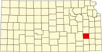ウッドソン郡の位置を示したカンザス州の地図