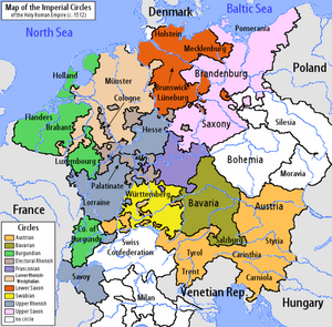 A map of the Empire showing division into Circles in 1512 Map of the Imperial Circles (1512)-en.png