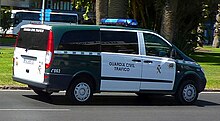 A traffic unit from the Civil Guard, the country's national gendarmery force (operating in 14 of the 17 autonomous communities) Mercedes-Benz Vito Guardia Civil.JPG