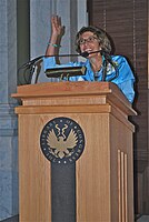 Roberta Shaffer, Associate Librarian of Congress for Library Services, welcomes guests to the Google Opening Reception