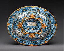 Back of a Renaissance oval basin or dish, in the Metropolitan Museum of Art Oval basin or dish with subject from Amadis of Gaul MET DP320592.jpg