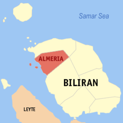 Mapa ng Biliran na nagpapakita sa lokasyon ng Almeria.